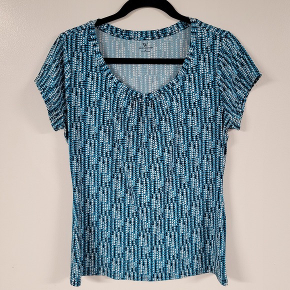 Worthington Women's Blue Print Short Sleeve Knit Top - Size M - Picture 1 of 6